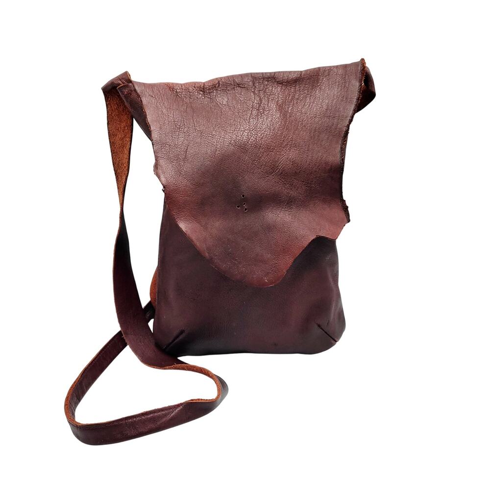 Rustic Chocolate Brown Soft Leather Distressed Crossbody Shoulder Bag Handmade
